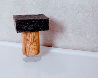 Magnetic soap holder PISA incl. plate, made of olive wood