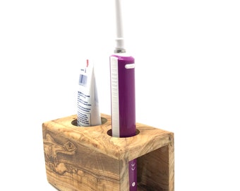 Tooth brushing station ELEKTRA made of olive wood, toothbrush holder, order in the bathroom