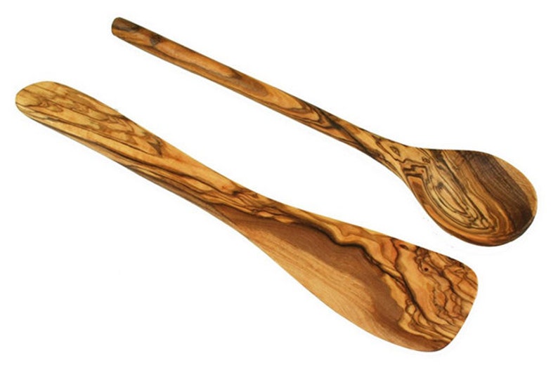 Olive wood spoon and spatula each approx. 30 cm / 11.8 inches image 3