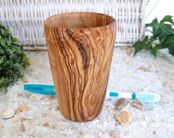 10x tooth mug / toothbrush cup BIG made of olive wood