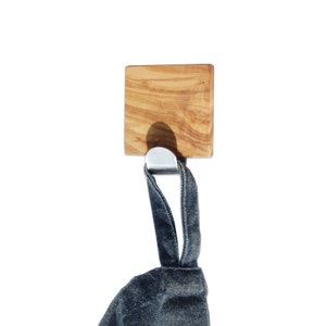 Personalizable Towel hook PIA, olive wood and stainless steel