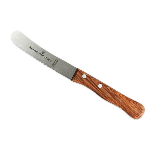 Smaller bread knife for buns with olive wood handle