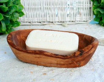 Soap dish oval rustic MEDIUM made of olive wood