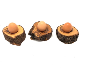 Natural Solid Rustic Olive Wood Egg Cup Brunch