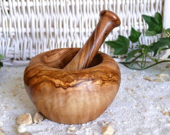 Mortar with pestle approx. Ø 12 cm / 4.7 inches made of olive wood