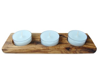 Candle holder tealight holder TRIO made of olive wood