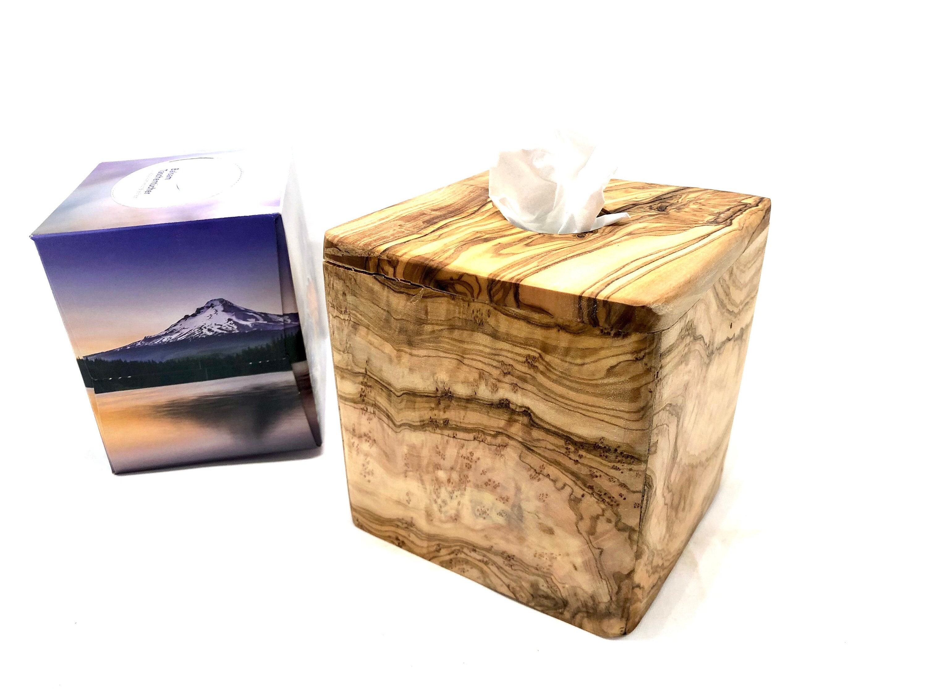 6H0352 Taschentuchbox 27x16x10 cm Beige Holz Bücher Rechteck  Taschentuchspender