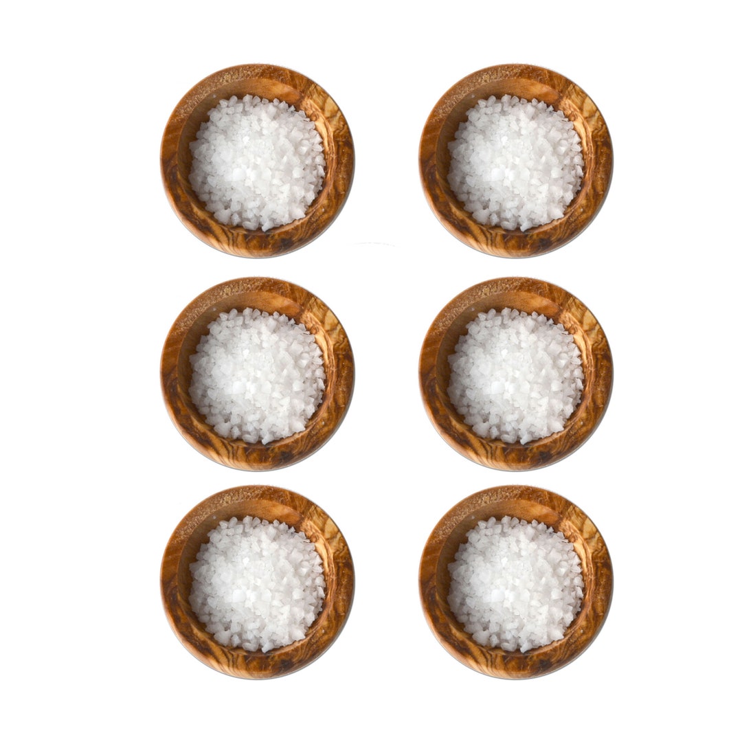 Set of 6 Small Olive Wood Salt Bowl, Salt Pinch, Pepper Pinch