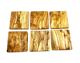 Set of 6 coasters SQUARE approx. 9 x 9 cm / 3.5 x 3.5 inch, olive wood