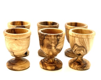 6x coquetiers sculptés en bois d'olivier