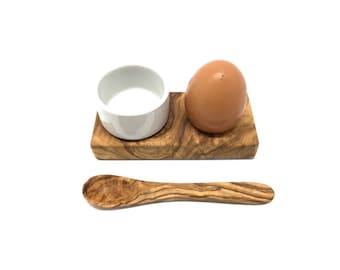 Egg cup Troué PLUS incl. egg spoon, olive wood