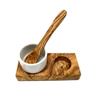 Egg cup Troué PLUS incl. egg spoon, olive wood image 4