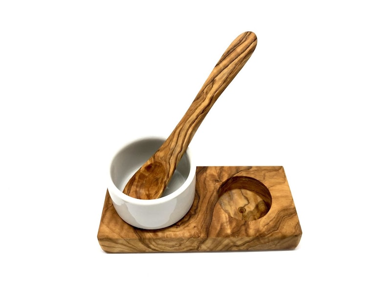 Egg cup Troué PLUS incl. egg spoon, olive wood image 4