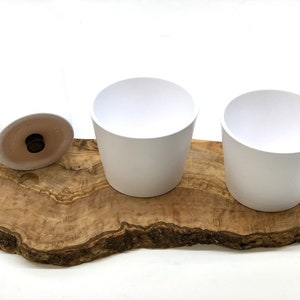 3 pot herb station on an olive wood base, optionally with herb scissors a great gift for moving house image 2