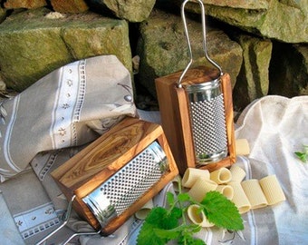 Stainless steel Parmesan / cheese grater SMALL with box made of  olive wood