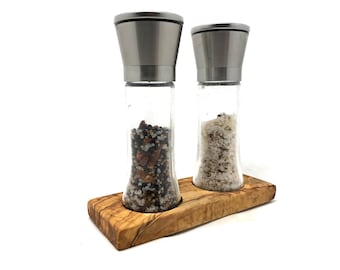 2 podstawy DUO pod podstawki pod młynki do soli i pieprzu wykonane z drewna oliwnego