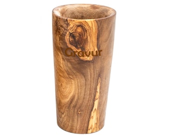 Drinking cup XXL with engraving made of olive wood