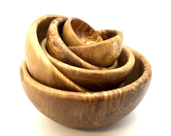 Set of 6 round cups, olive wood