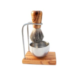 Shaving brush holder DESIGN PLUS incl. shaving brush with badger hair and metal crucible made of stainless steel
