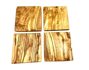 Set of 4 coasters SQUARE 9 x 9 cm / 3.5 x 3.5 inch, olive wood