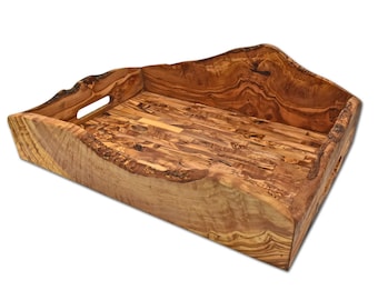 Plateau de service rustique en bois d'olivier 44 x 30 cm