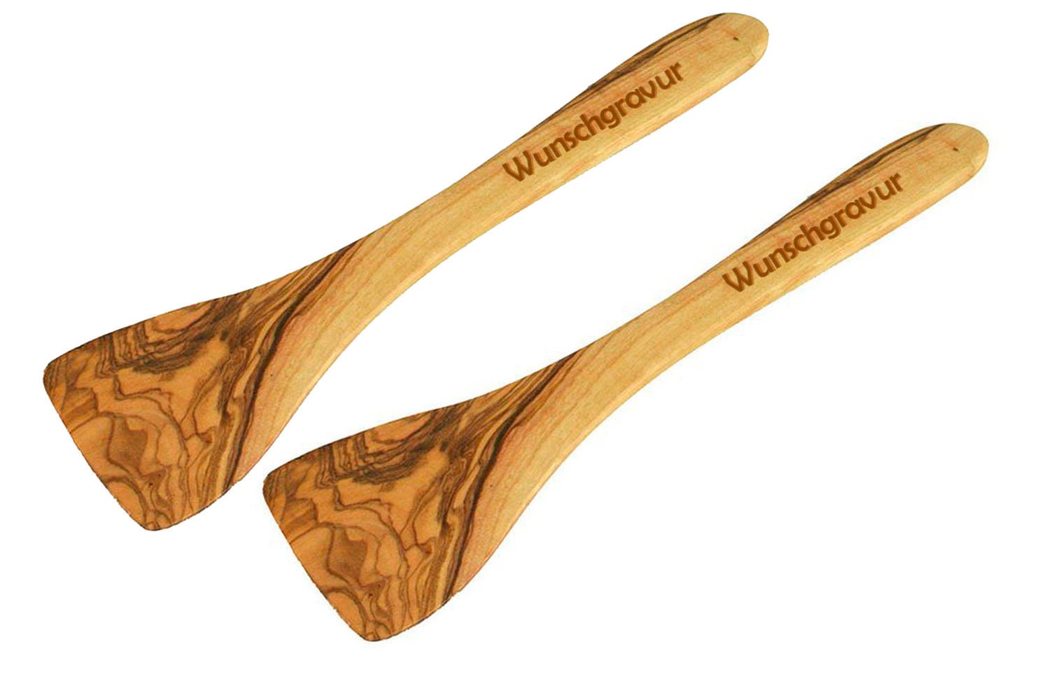 lot de 2 spatules sans trous avec gravure en bois d'olivier