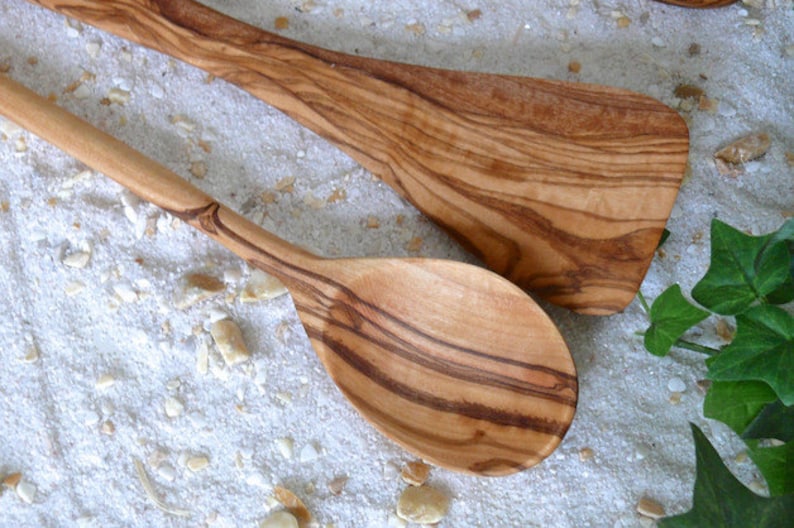 Olive wood spoon and spatula each approx. 30 cm / 11.8 inches image 2