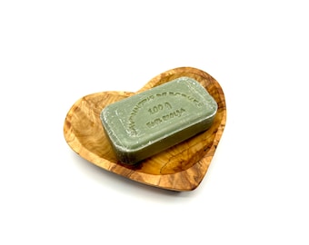 Porte-savon en forme de coeur en bois d'olivier