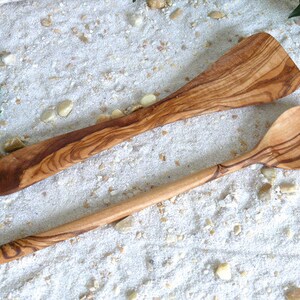 Olive wood spoon and spatula each approx. 30 cm / 11.8 inches image 1