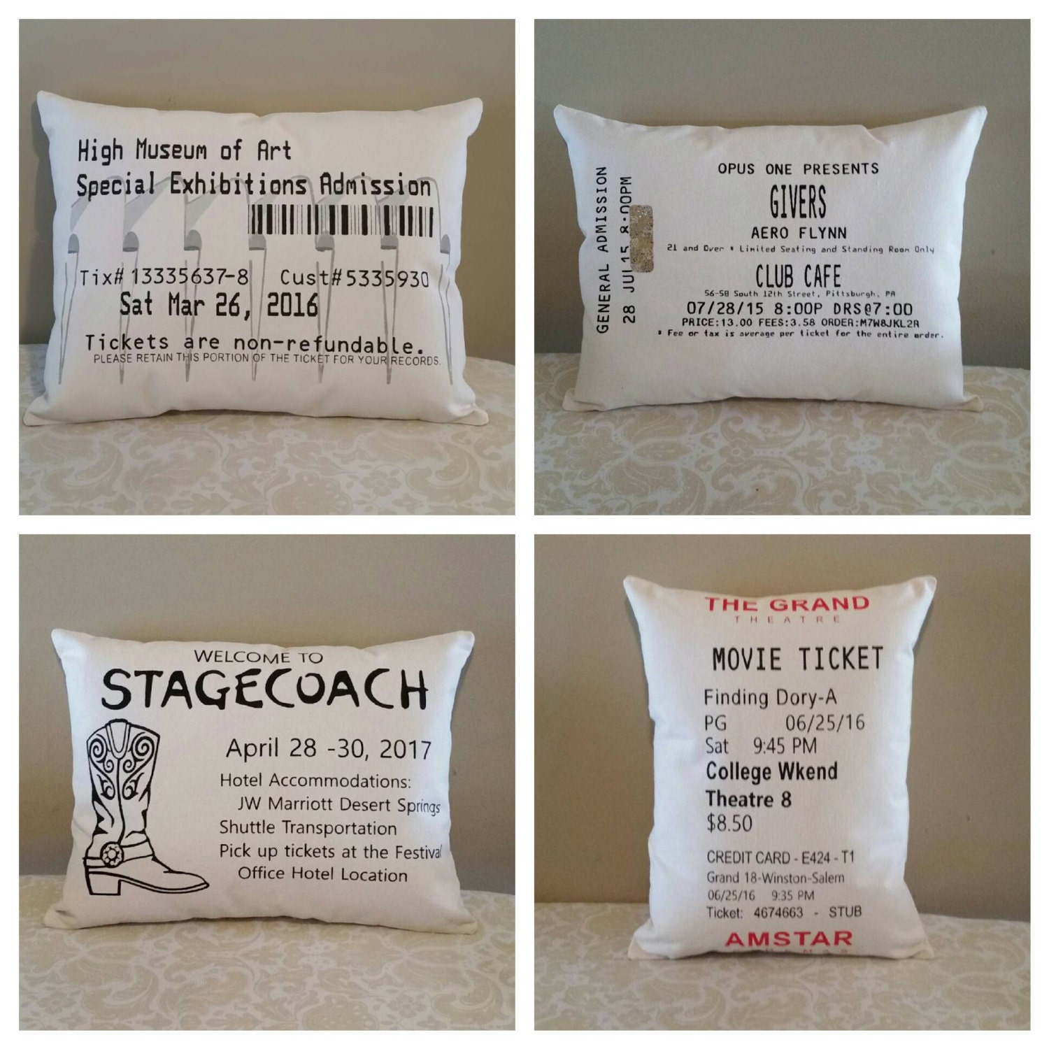 Movie Ticket Stub Pillow Concert Broadway Ticket Etsy