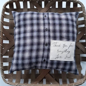 Memory Shirt Pillow with Loved Ones Handwriting | Remembrance Gifts for Loss of Father, Loss of Mother | Sympathy Gift Loss of Parent
