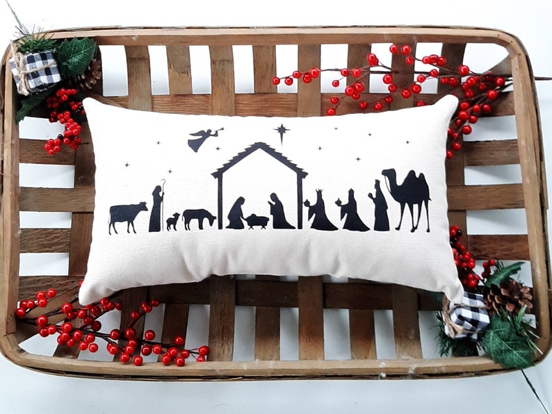 Nativity Scene Pillow Christian Christmas Pillows Holiday Etsy