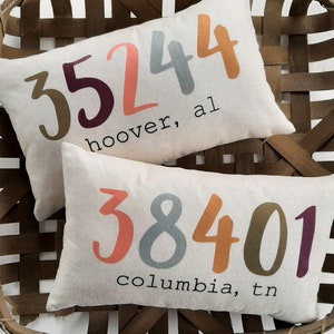 Zip Code Pillow, Colorful Pillow, New Home Housewarming Gift, Gift for Daughter