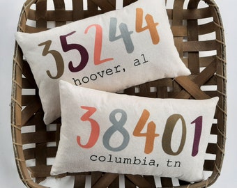 Zip Code Pillow, Colorful Pillow, New Home Housewarming Gift, Gift for Daughter