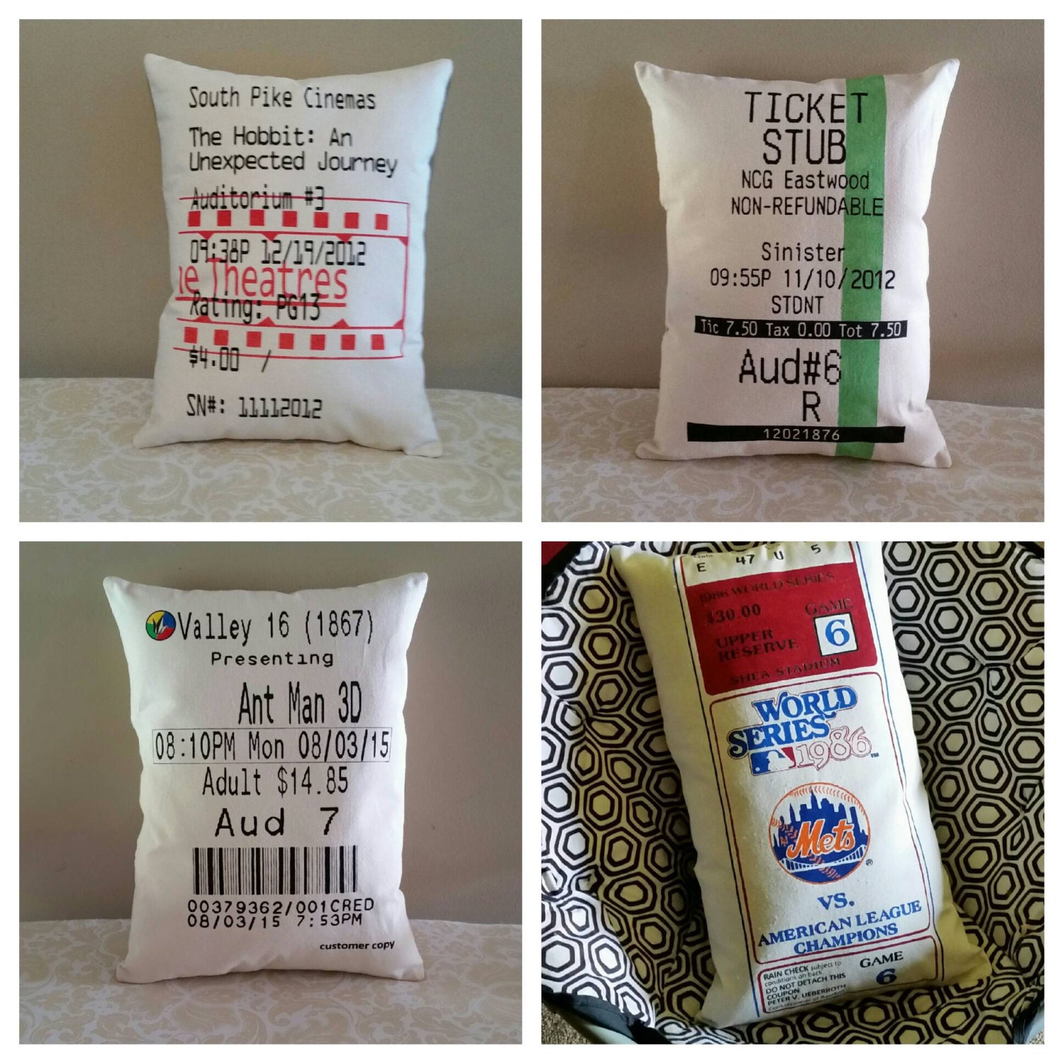 Movie Ticket Stub Pillow Concert Broadway Ticket Etsy