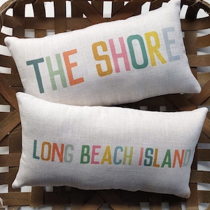 Personalized Beach Town Pillow with Summer Colors, Beach House Pillow, Housewarming Gift for Friend
