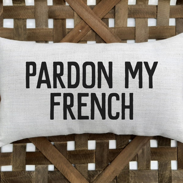 Pardon My French Lumbar Cotton Canvas Pillow, Curse Words Birthday Gift for Best Friend