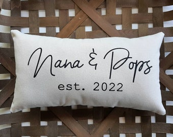 New Grandparent Gift: Name and established date 18x10 inch lumbar pillow