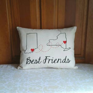 Long Distance Best Friend Gifts State to State Pillow Miles Apart But Close at Heart Bridesmaid Gift BFF Gifts Miss you gift image 1