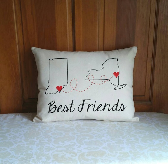 Long Distance Best Friends Gift State To State Pillow Etsy