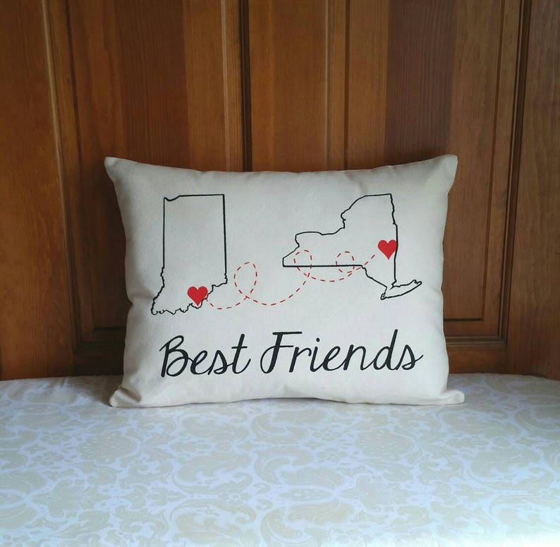 Long Distance Best Friend Gifts State to State Pillow Miles Apart But Close at Heart Bridesmaid Gift BFF Gifts Miss you gift image 1