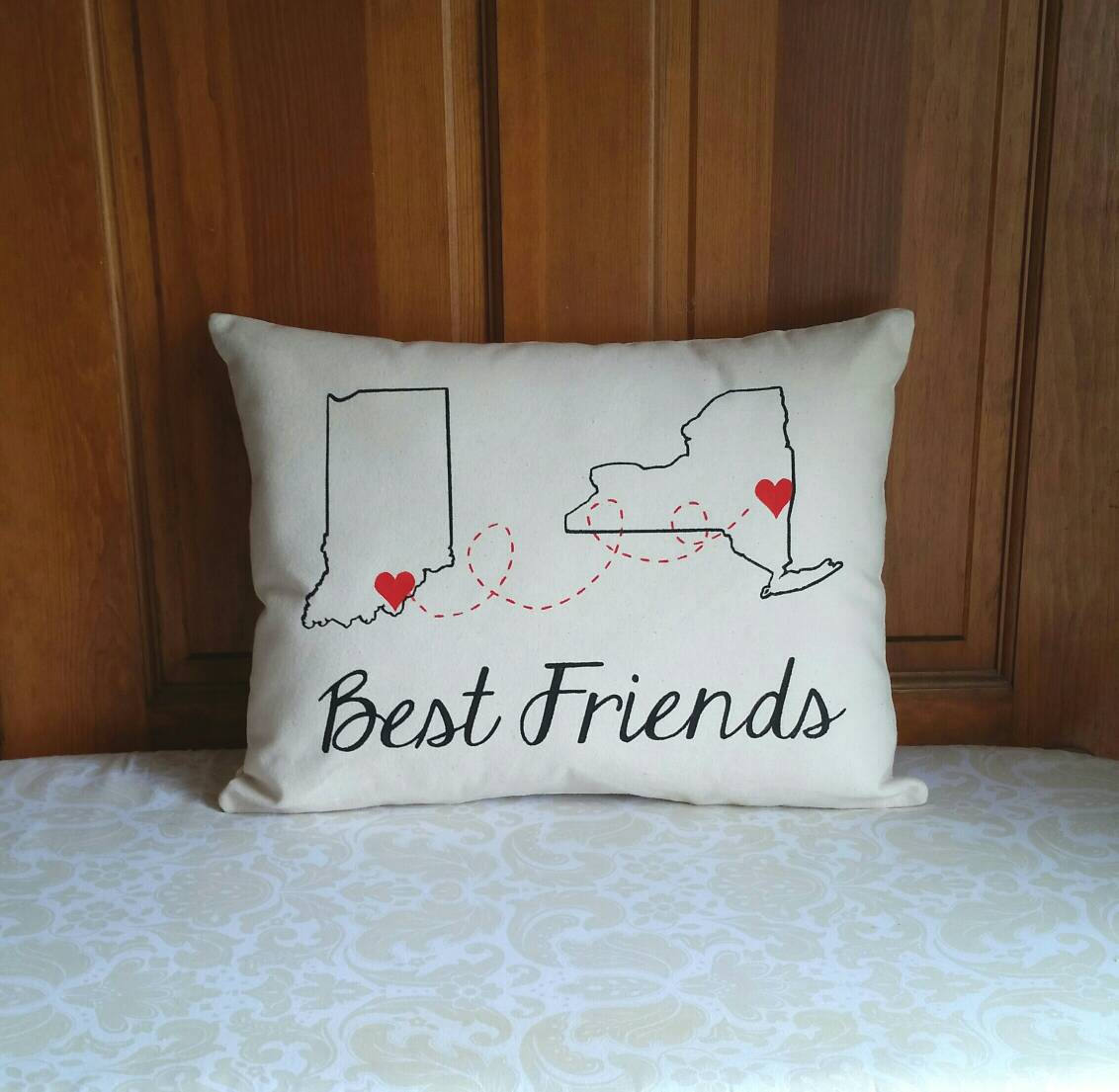 Long Distance | Best Friend Gifts | State to State Pillow | Miles Apa…