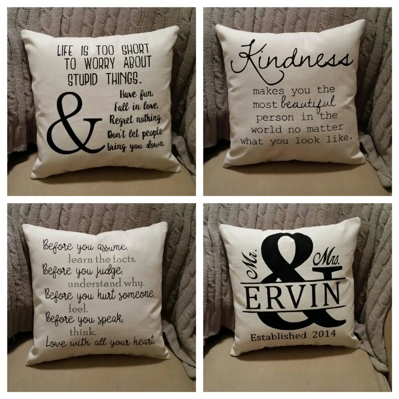 Custom Quote Pillow 18x18 inch square Custom Scripture Verse Pillow Your Custom Words Your family name, wedding date Custom Design image 4