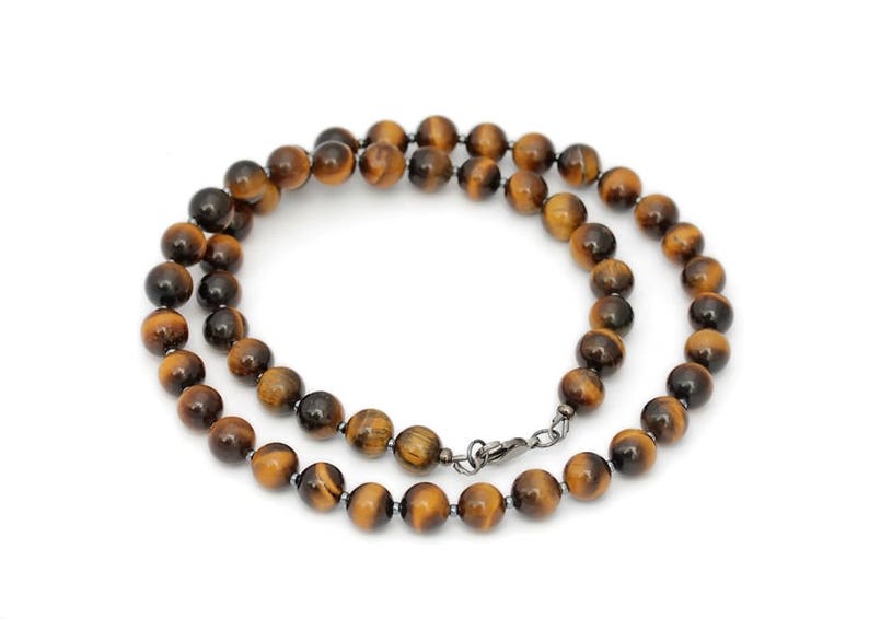 Yellow or Red Tiger Eye 8 mm Men\u2019s Necklace Genuine Gemstone Men\u2019s Necklace Choice of Length