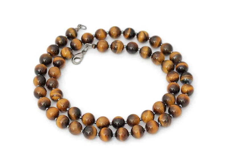 Yellow or Red Tiger Eye 8 mm Men\u2019s Necklace Genuine Gemstone Men\u2019s Necklace Choice of Length