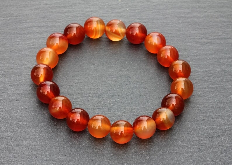 8 and 10 mm Orange Stone Bracelet Men\u2019s Women\u2019s Stacking Bracelet Carnelian Gemstone Bracelet 6
