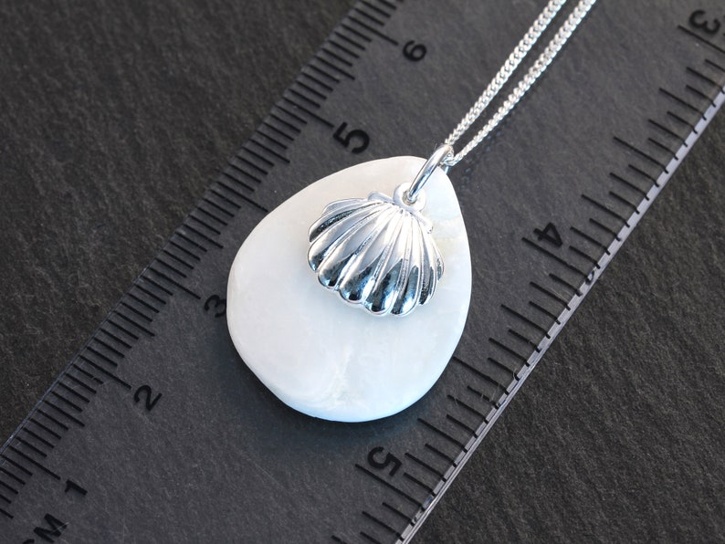 Clam Shell Teardrop Pendant Natural Mother of Pearl Necklace 925 Sterling Silver Beach Jewelry Mermaid Jewelry