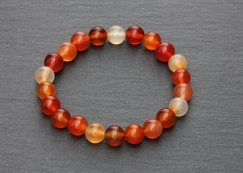 8 and 10 mm Orange Stone Bracelet Men\u2019s Women\u2019s Stacking Bracelet Carnelian Gemstone Bracelet 6