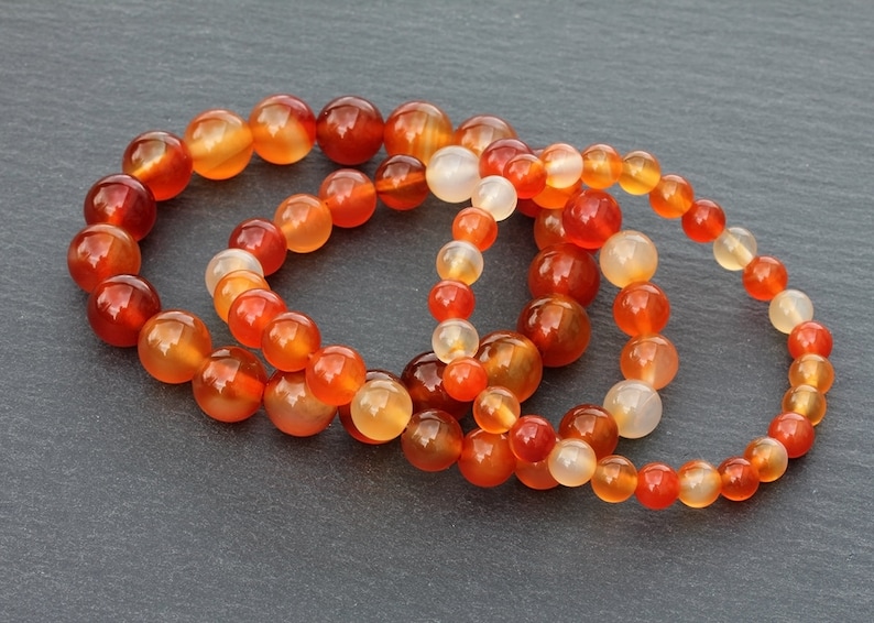 8 and 10 mm Orange Stone Bracelet Men\u2019s Women\u2019s Stacking Bracelet Carnelian Gemstone Bracelet 6