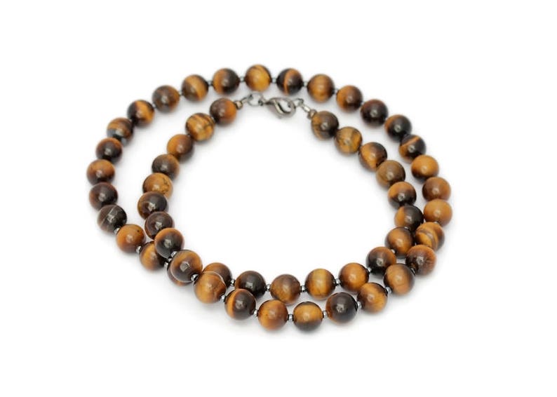 Yellow or Red Tiger Eye 8 mm Men\u2019s Necklace Genuine Gemstone Men\u2019s Necklace Choice of Length